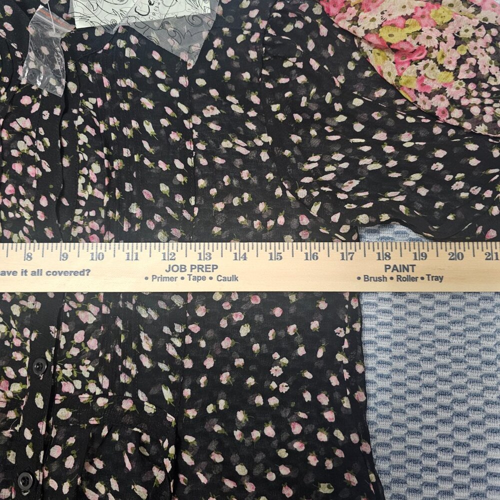 NWT Cecico Black Chiffon Floral Mini Dress Pink Rose Border Print Boho Size S - Picture 5 of 6